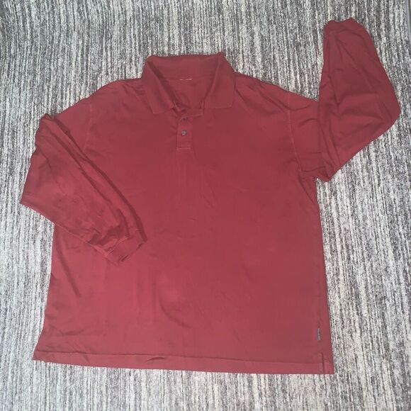 Mens Size XL 100% Cotton Pullover Long Sleeve Polo Shirt Merlot Red Collared - Picture 1 of 5